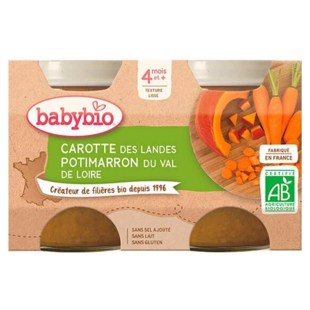 babybio pots de carotte et potimarron 4mois bio 2x130g.jpg babybio pots de carotte et potimarron 4mois bio 2x130g.jpg