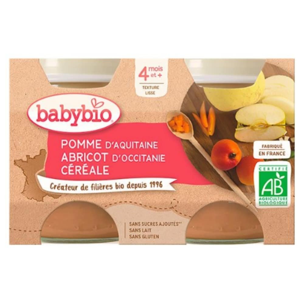 babybio pots de pomme abricot et cereale 4mois bio 2x130g.jpg babybio pots de pomme abricot et cereale 4mois bio 2x130g.jpg