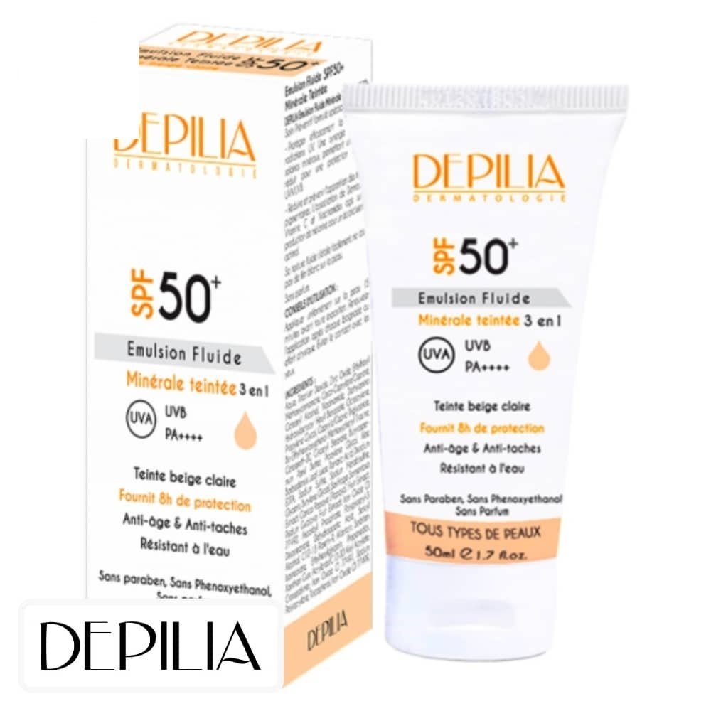 depilia emulsion fluide minerale teinte beige claire spf50 50ml.jpg depilia emulsion fluide minerale teinte beige claire spf50 50ml.jpg